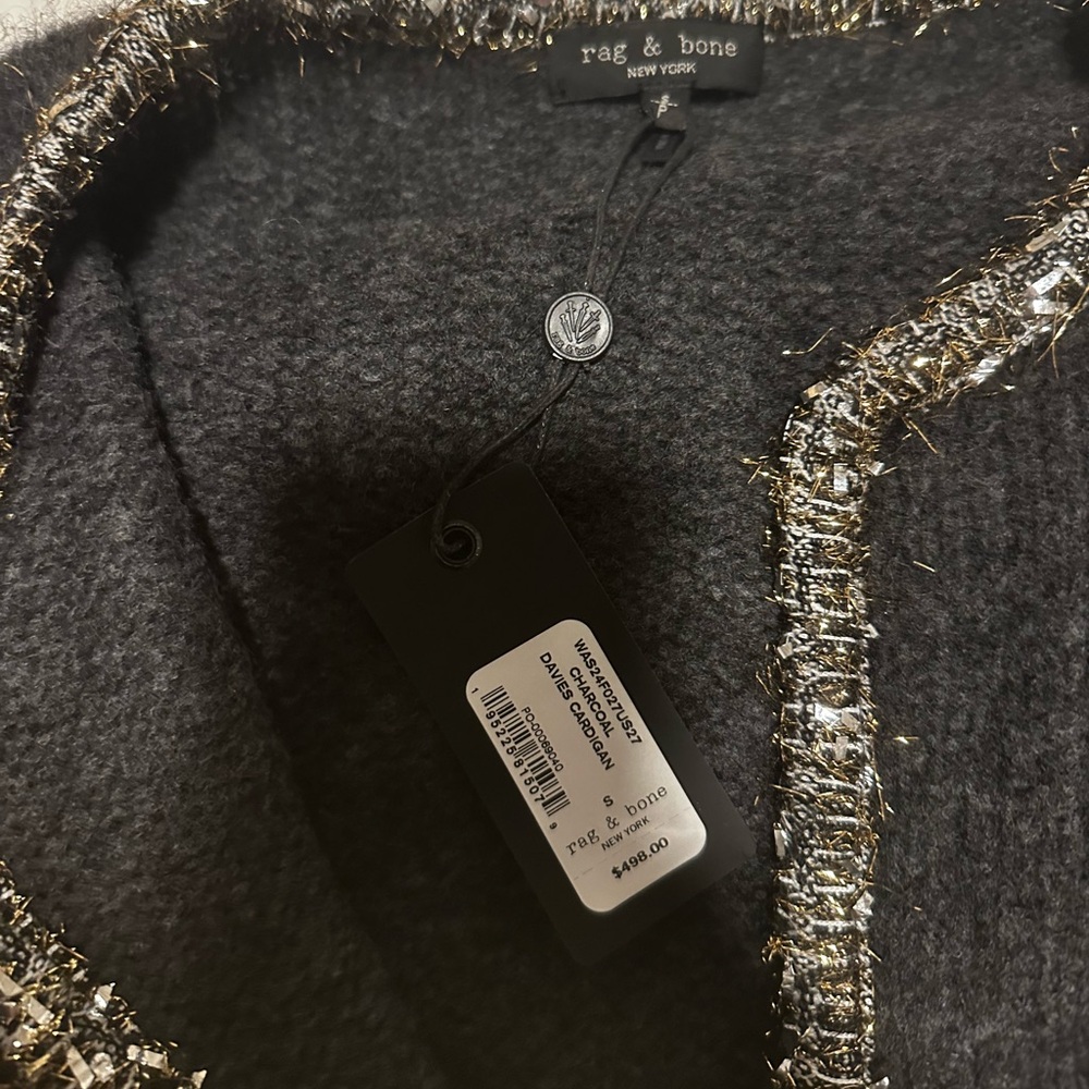 Rag & Bone Davies Metallic-Trim Crewneck Festive Knit Cardigan - Picture 6 of 10